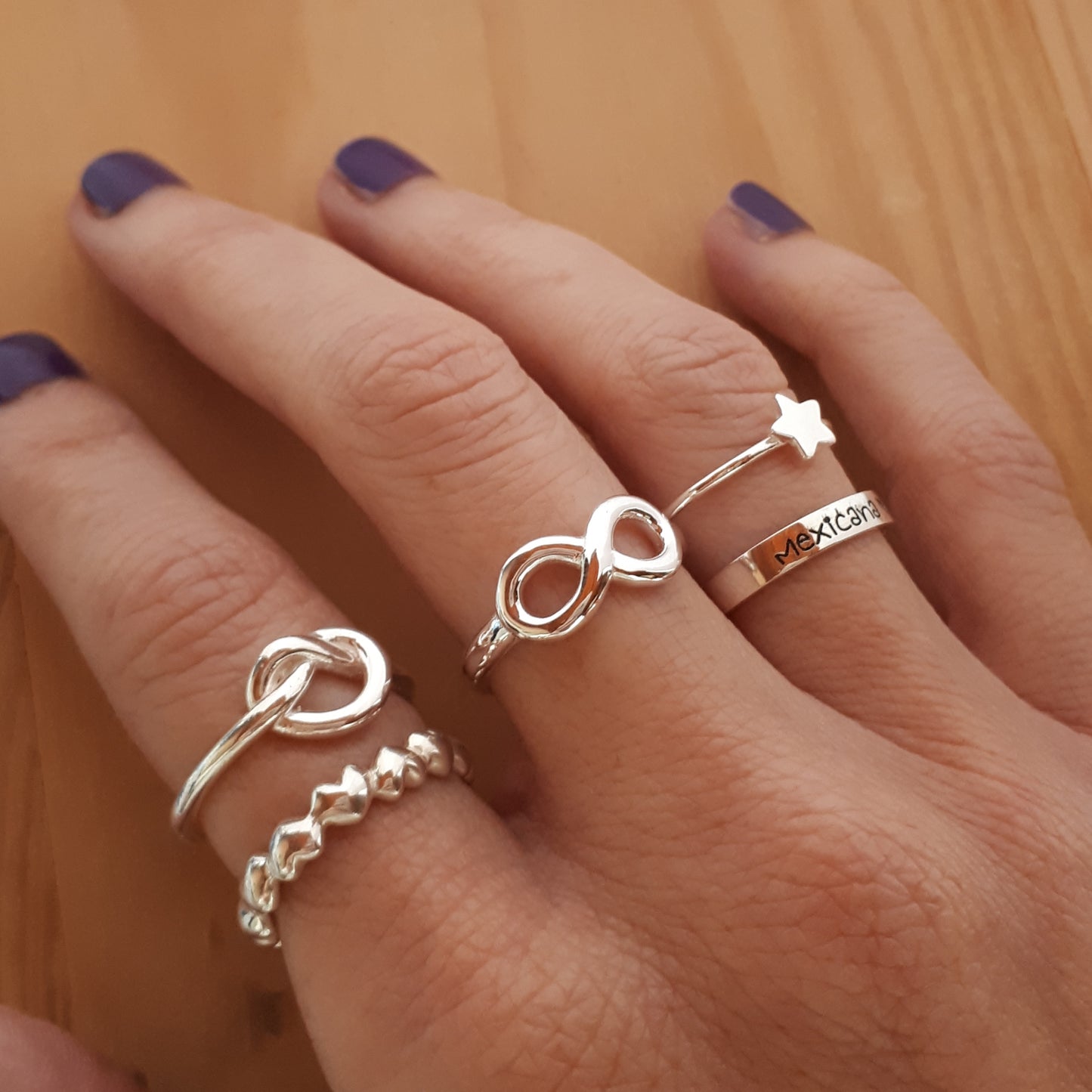 anillos de plata mexicana, infinito, nudo, corazones