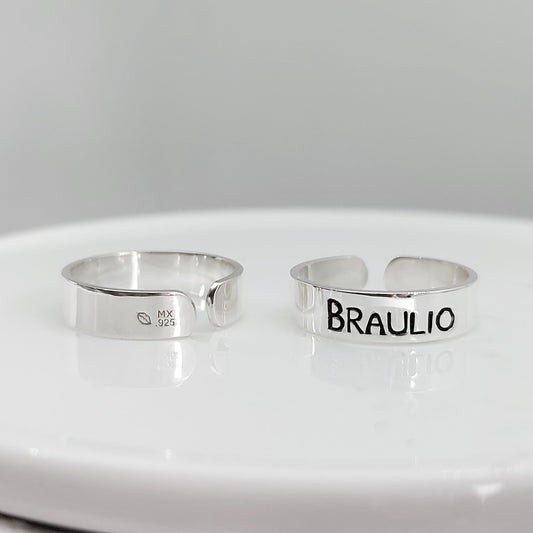 anillo nombre grabado plata