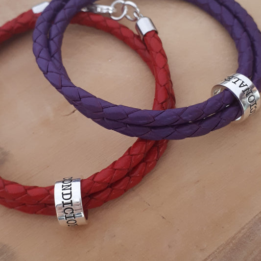 Pulsera Piel Cilindros Morada