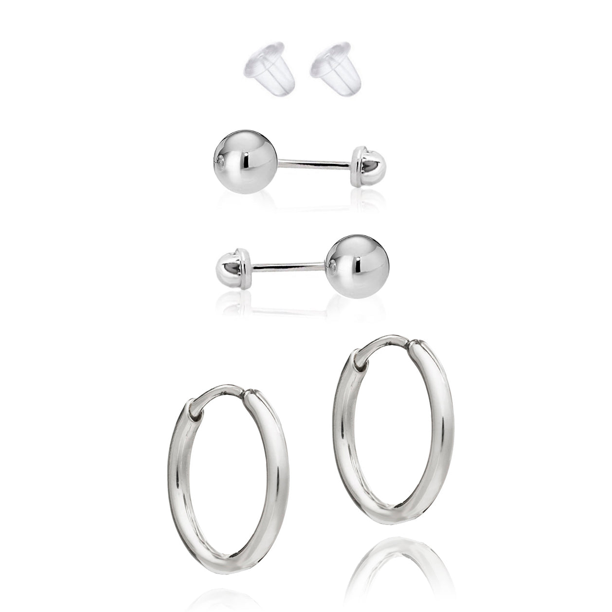 Set Aretes Broquel bola chica y mini arracadas