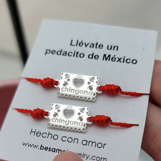 2 Pulseras Papel Picado hilo rojo