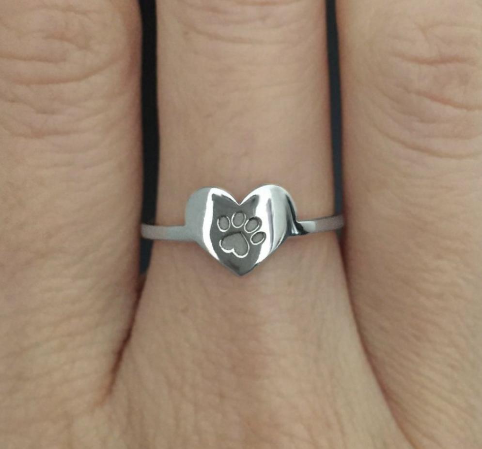 anillo corazon huella animal, pet lover animal lover