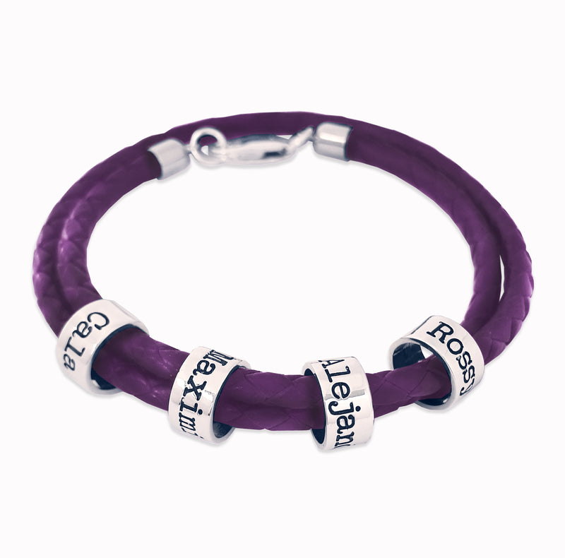 Pulsera Piel Cilindros Morada