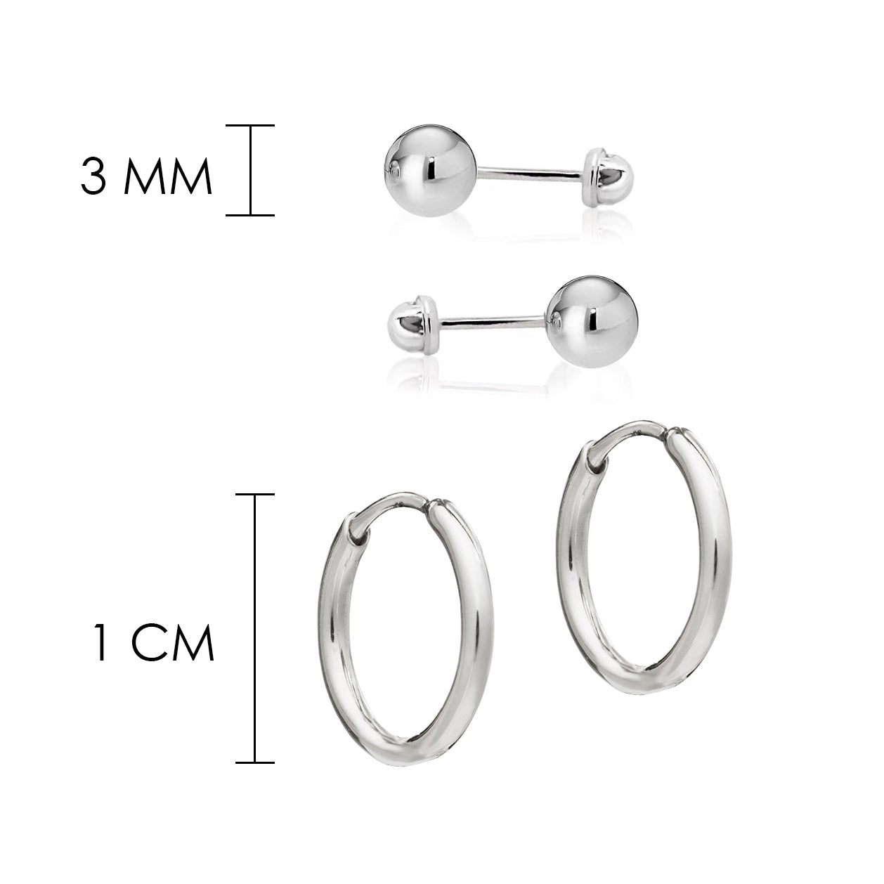 Set Aretes Broquel bola chica y mini arracadas
