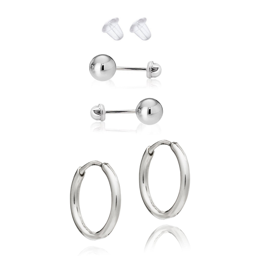 Set Aretes Broquel bola chica y mini arracadas